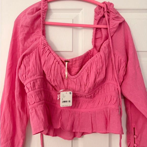 Free People Tops - Free People Vibrant Pink Ruched Blouse